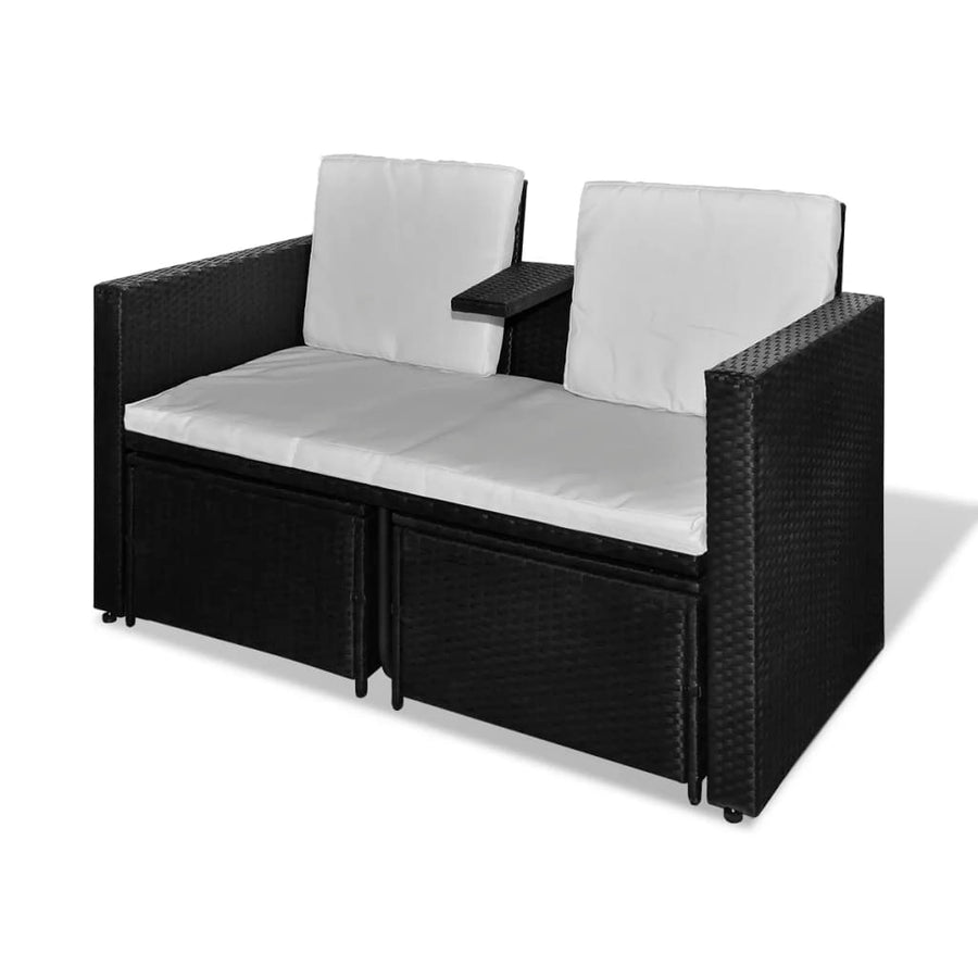 4-Delige Loungeset Met Kussens Poly Rattan Zwart en wit