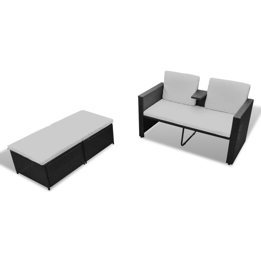 4-Delige Loungeset Met Kussens Poly Rattan Zwart en wit
