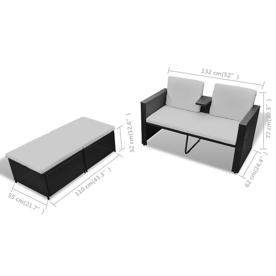 4-Delige Loungeset Met Kussens Poly Rattan Zwart en wit