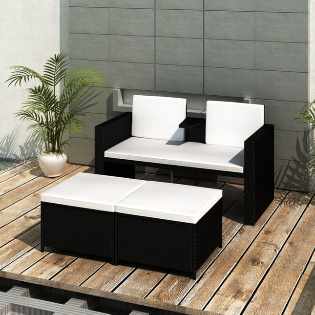 4-Delige Loungeset Met Kussens Poly Rattan Zwart en wit