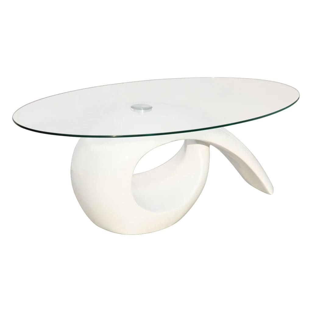 Salontafel Met Ovaal Glazen Tafelblad Hoogglans Wit