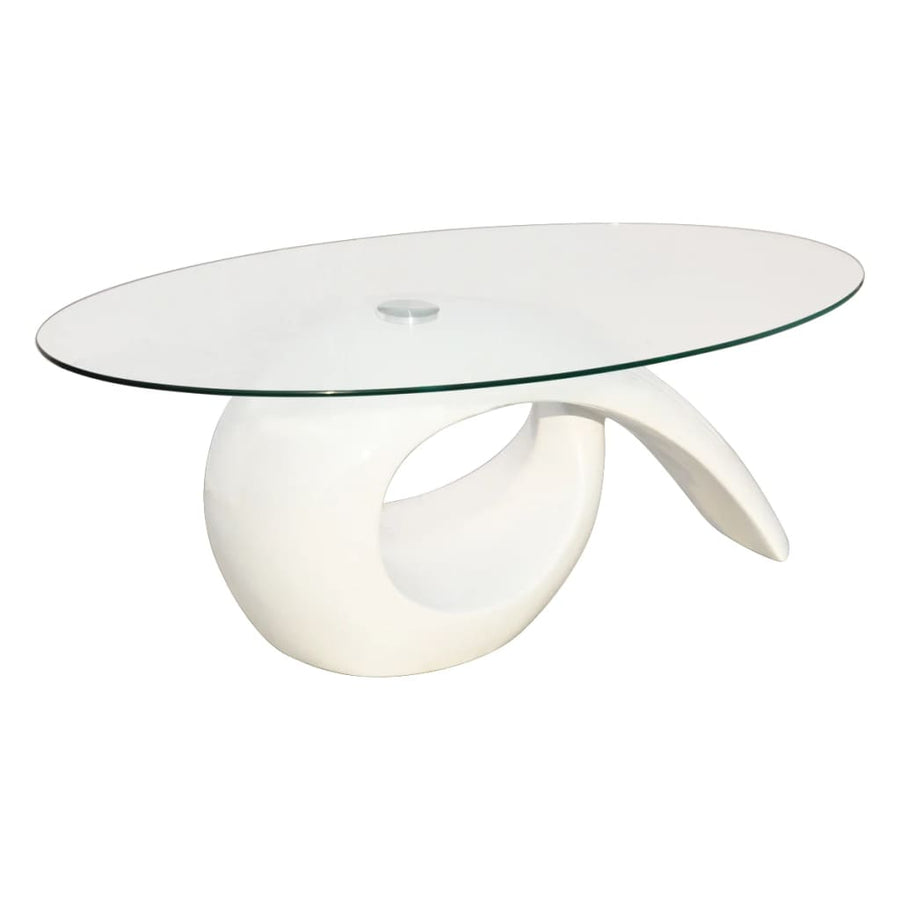 Salontafel Met Ovaal Glazen Tafelblad Hoogglans Wit