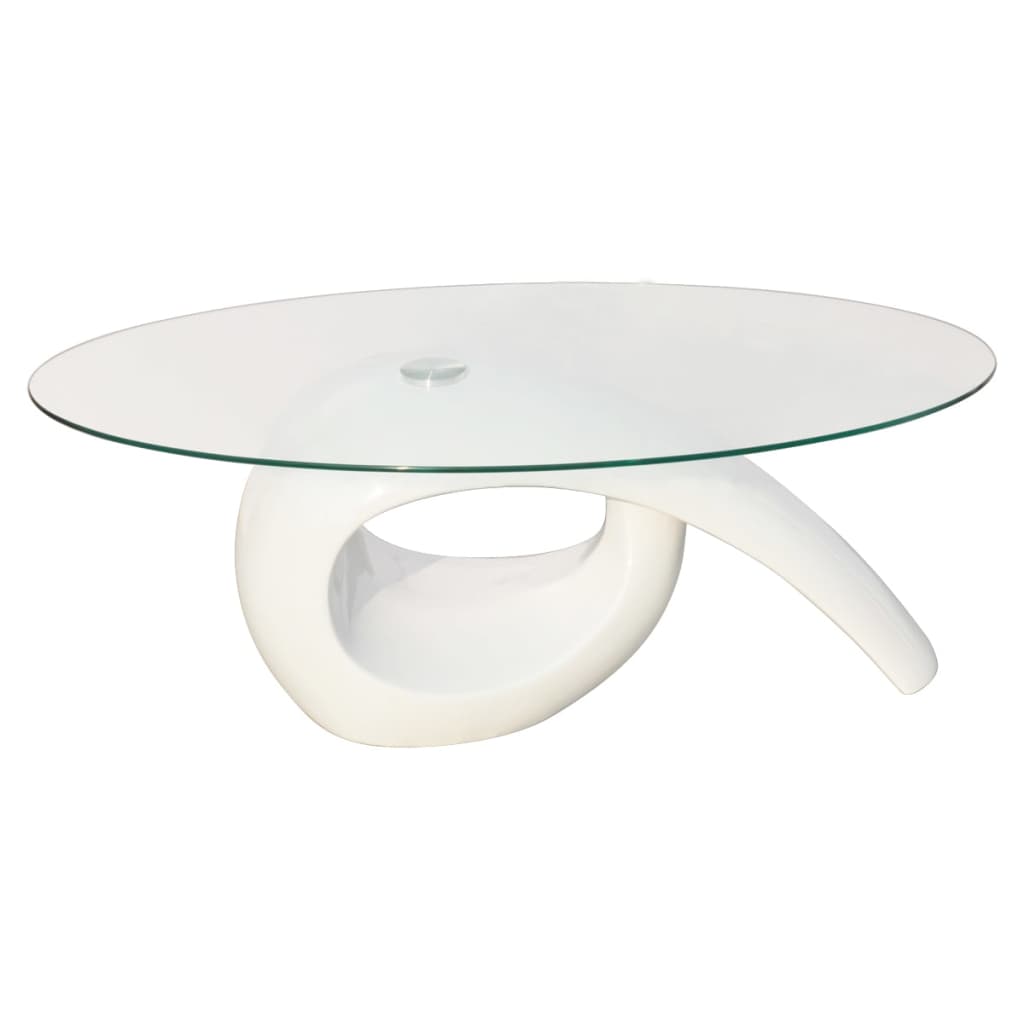 Salontafel Met Ovaal Glazen Tafelblad Hoogglans Wit