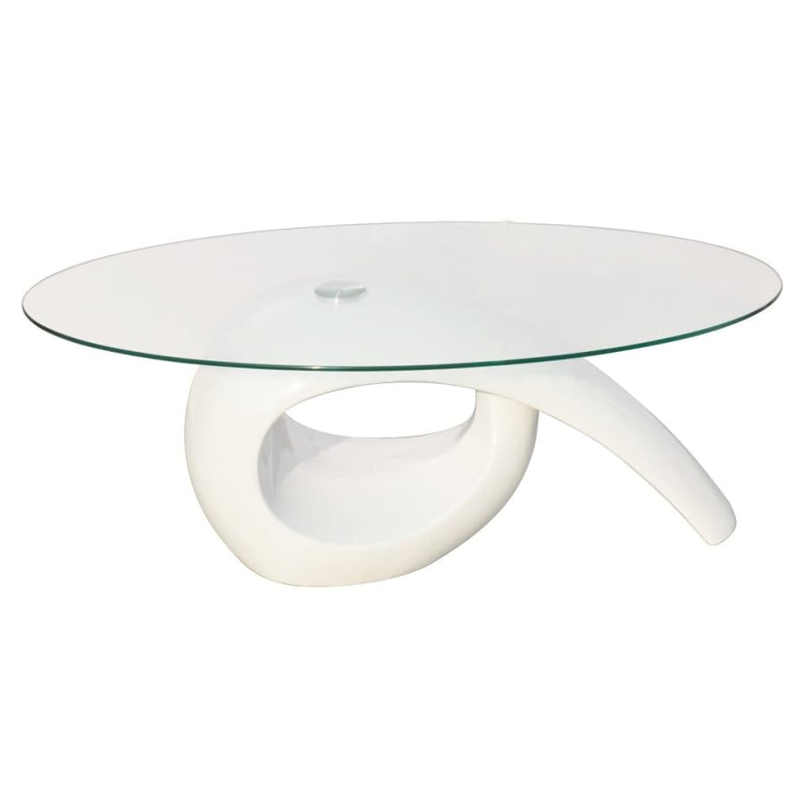 Salontafel Met Ovaal Glazen Tafelblad Hoogglans Wit