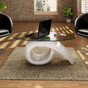 Salontafel ovaal glas hoogglans wit