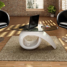 Salontafel Met Ovaal Glazen Tafelblad Hoogglans Wit