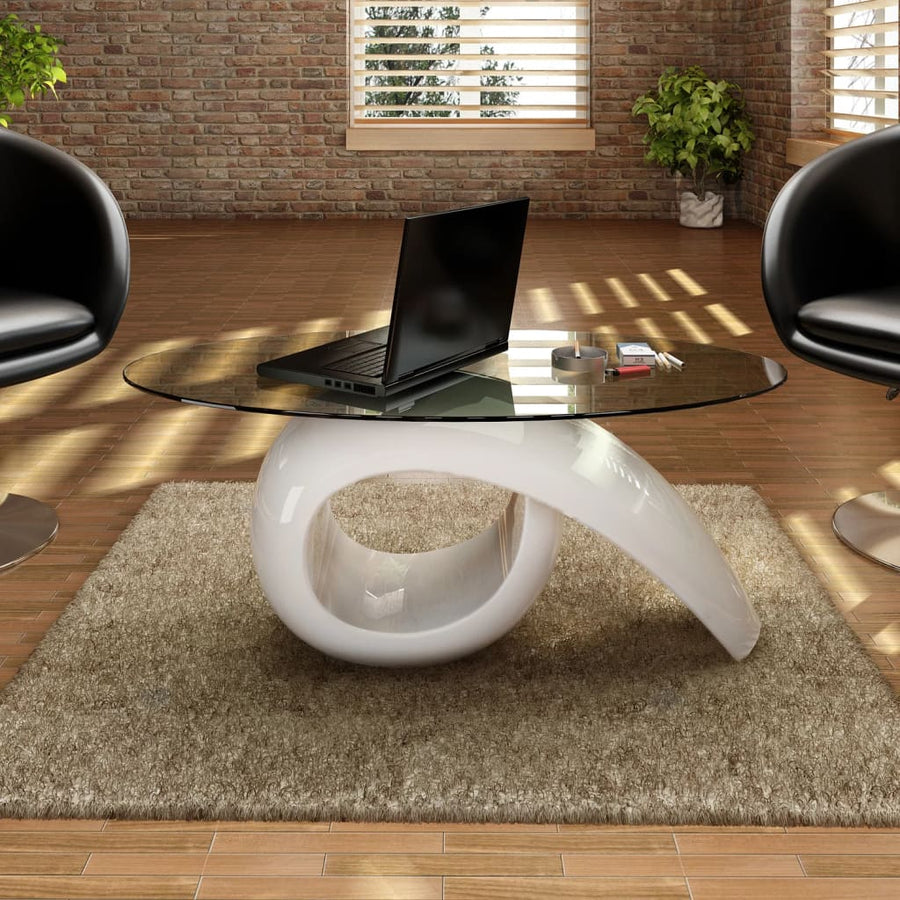Salontafel Met Ovaal Glazen Tafelblad Hoogglans Wit