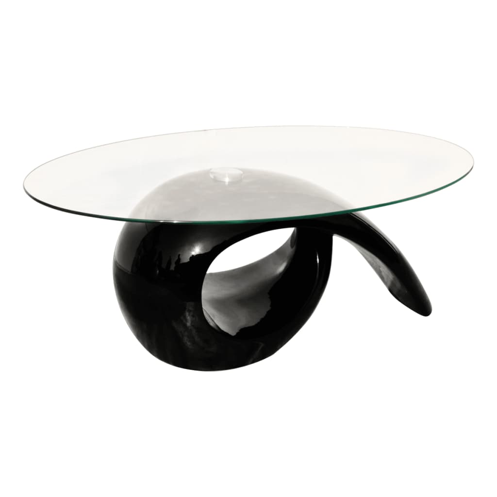 Salontafel Met Ovaal Glazen Tafelblad Hoogglans Zwart