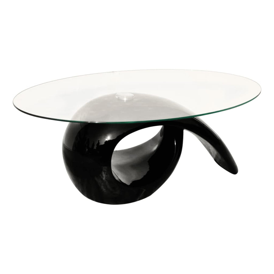 Salontafel Met Ovaal Glazen Tafelblad Hoogglans Zwart