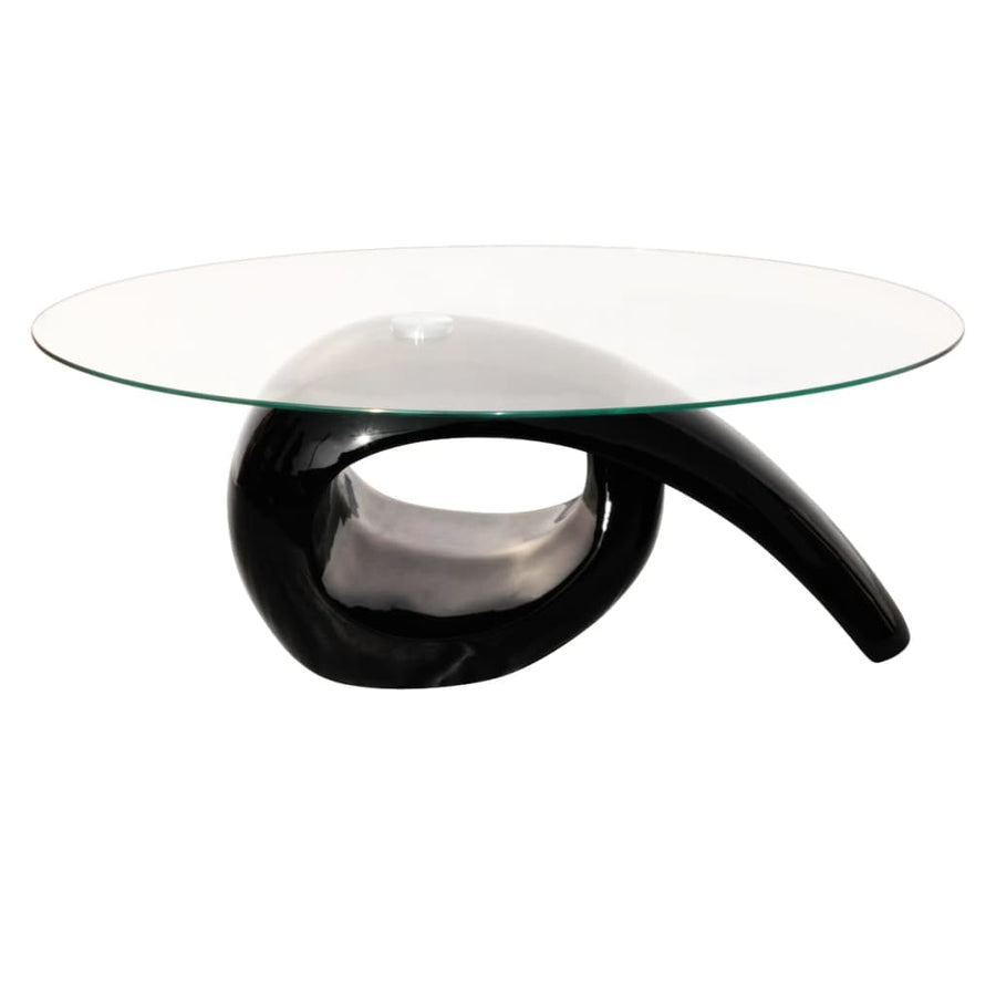 Salontafel Met Ovaal Glazen Tafelblad Hoogglans Zwart
