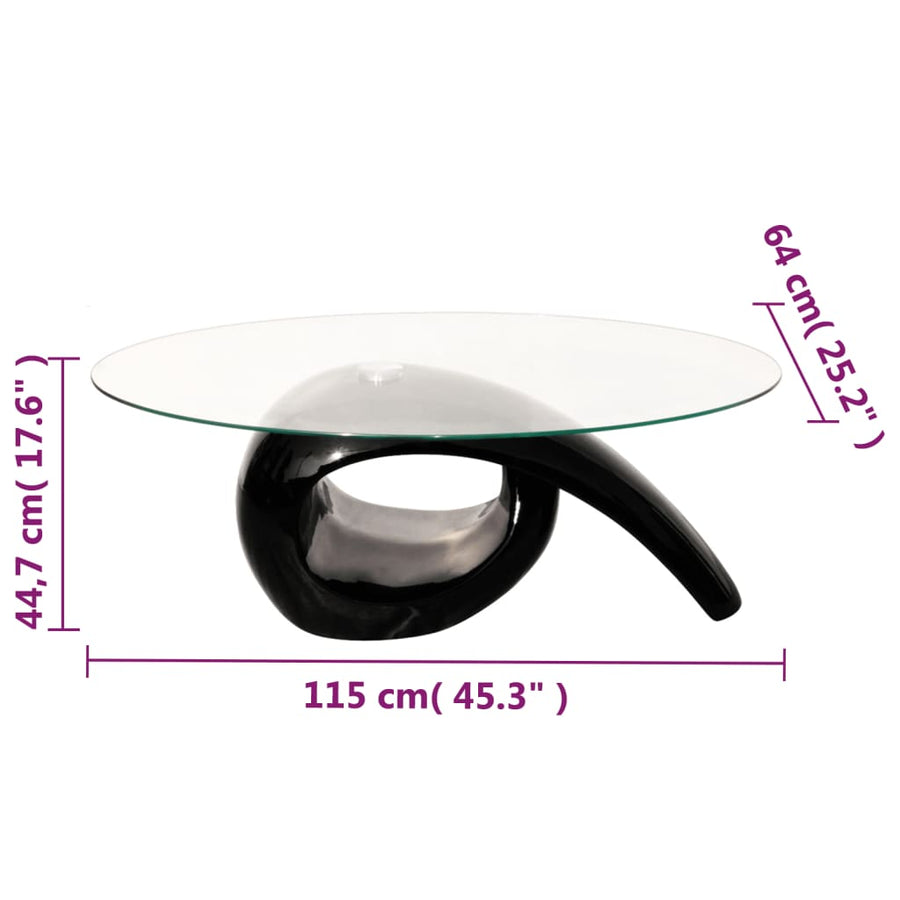 Salontafel Met Ovaal Glazen Tafelblad Hoogglans Zwart