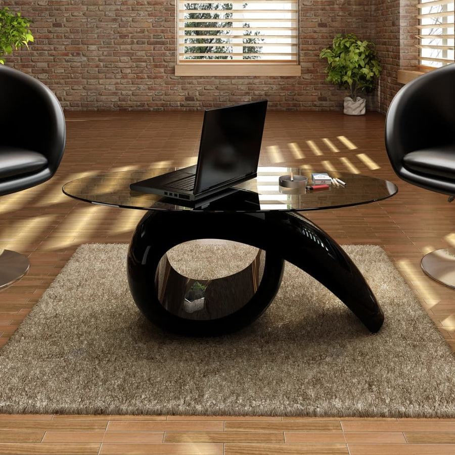 Salontafel Met Ovaal Glazen Tafelblad Hoogglans Zwart