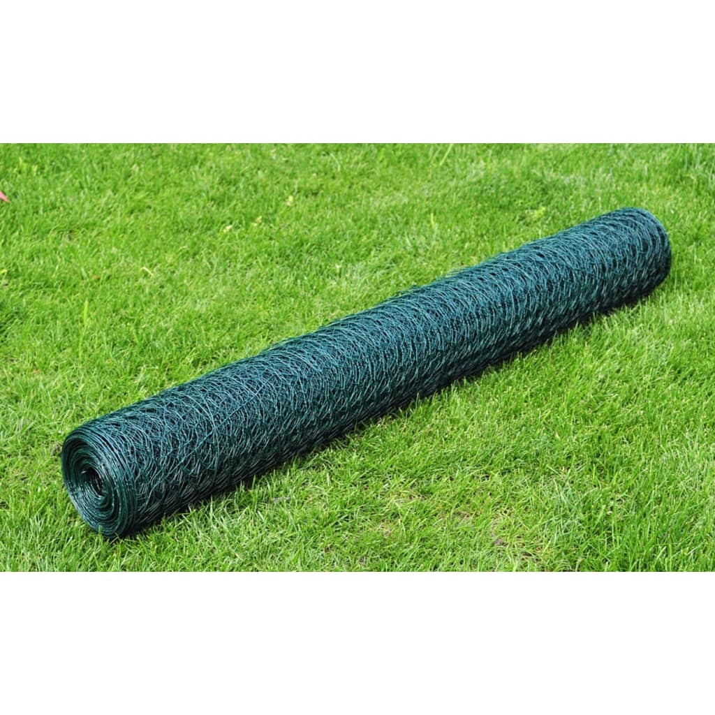 Kippengaas 25x1 m gegalvaniseerd staal met PVC-coating groen 1 m