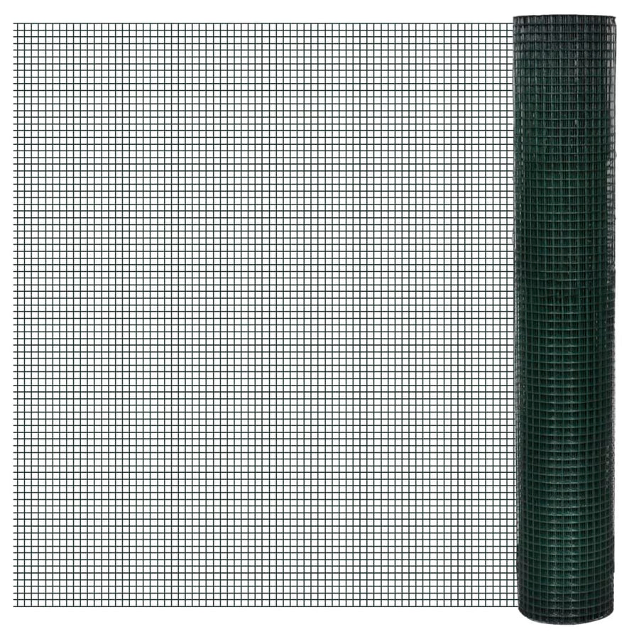 Kippengaas 10x1 m gegalvaniseerd staal met PVC-coating groen