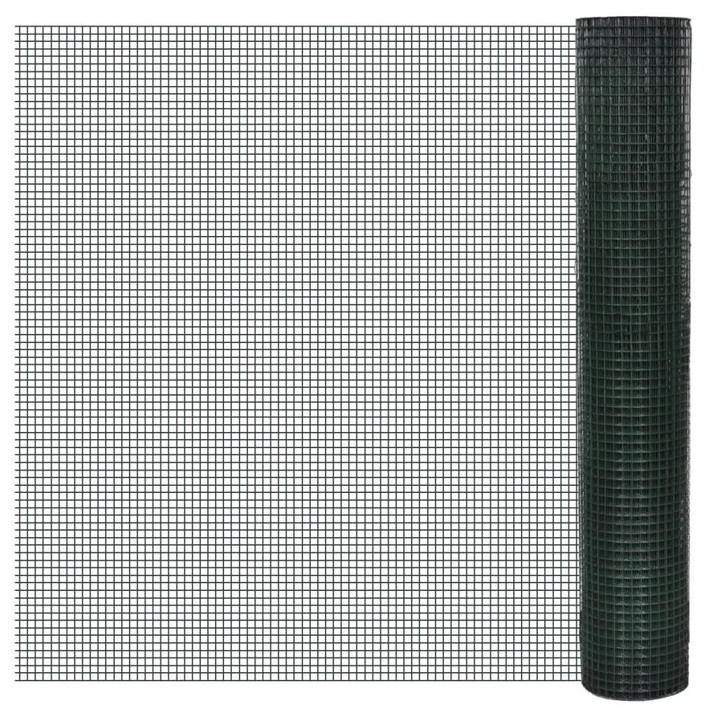 Kippengaas 10x1 m gegalvaniseerd staal met PVC-coating groen