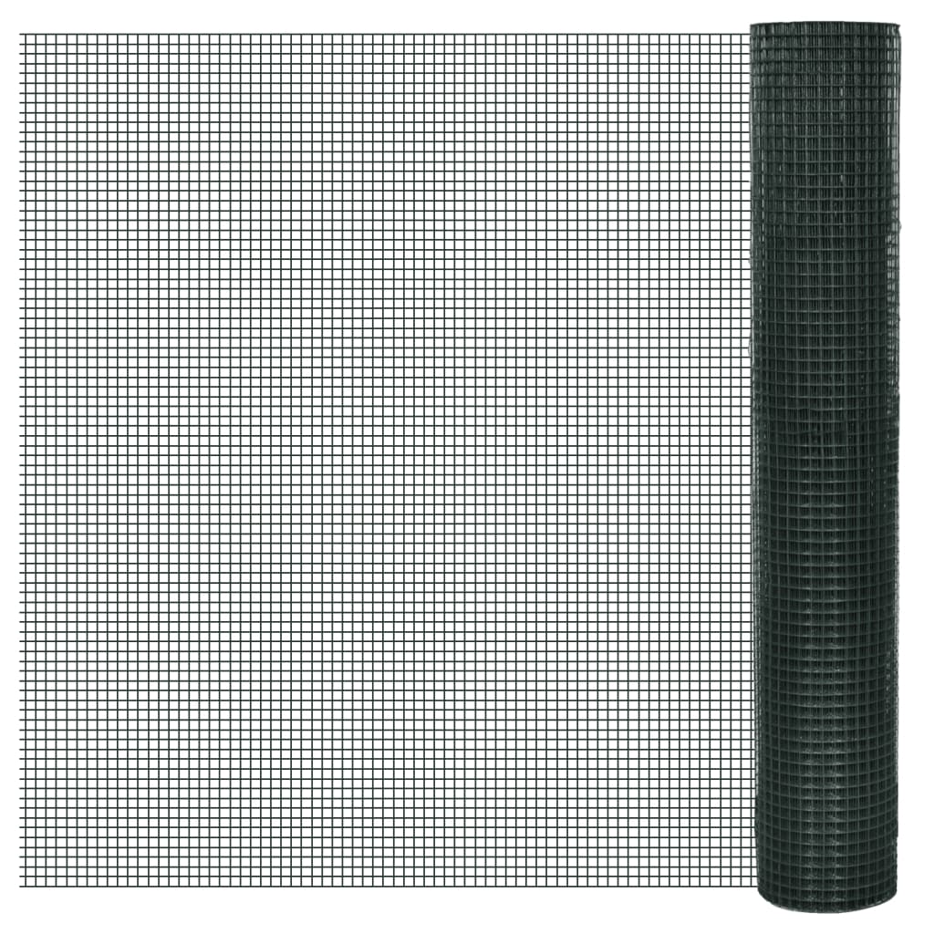 Kippengaas 25x1 m gegalvaniseerd staal met PVC-coating groen