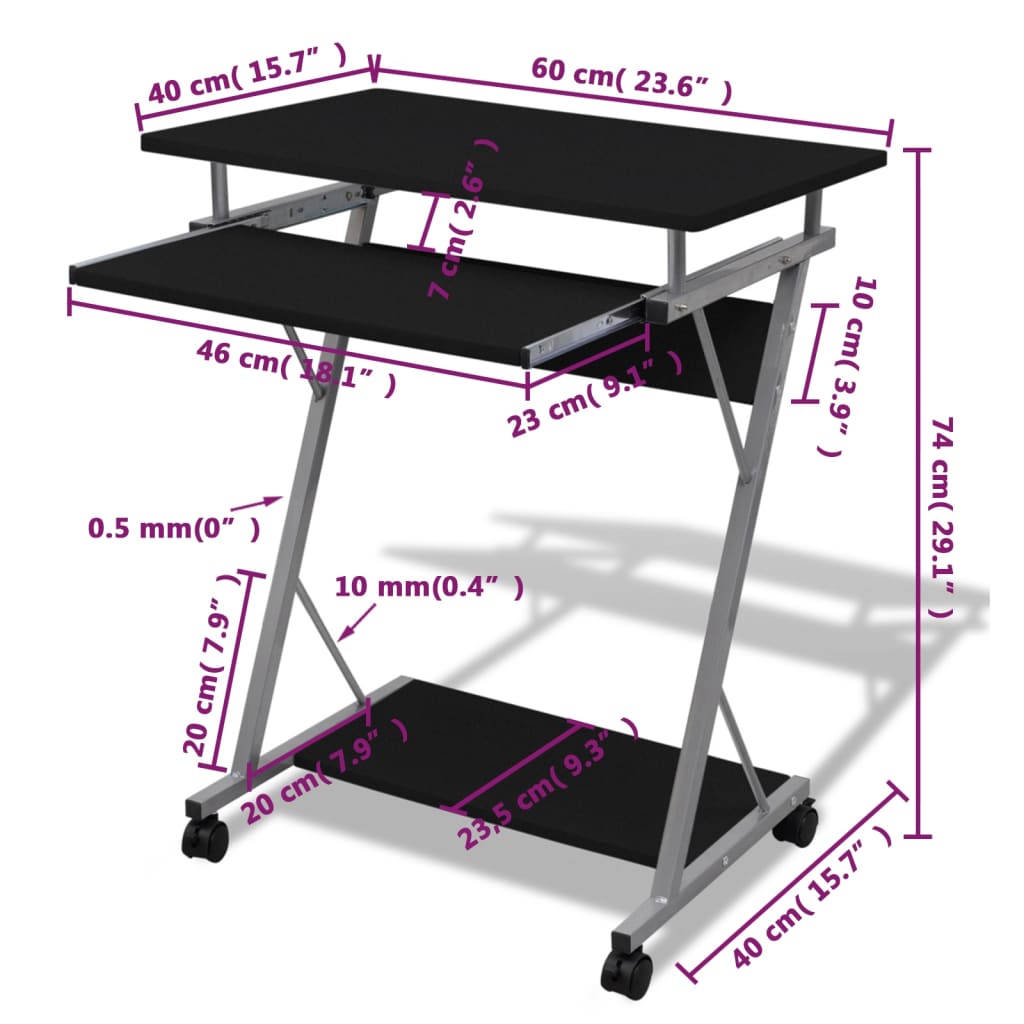 Studenten Computerbureau 60 X 40 X 74 Cm () Zwart
