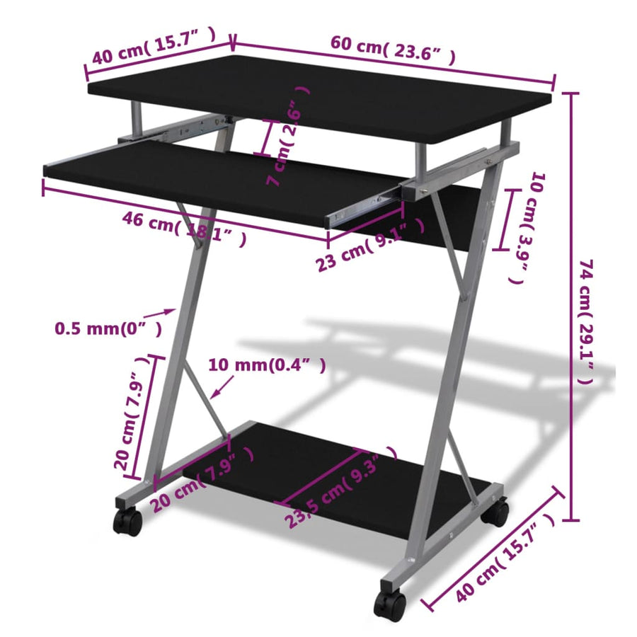 Studenten Computerbureau 60 X 40 X 74 Cm () Zwart