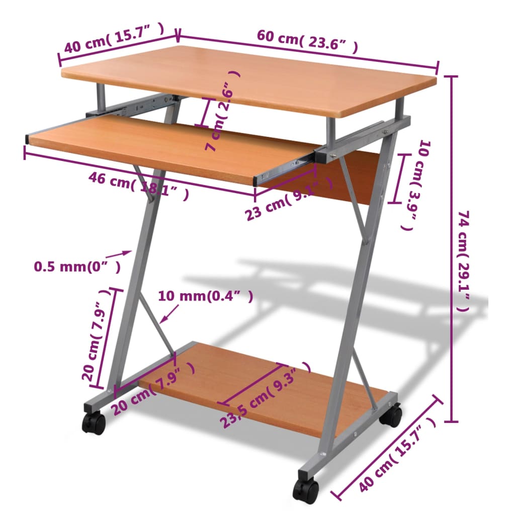 Studenten Computerbureau 60 X 40 X 74 Cm () Bruin