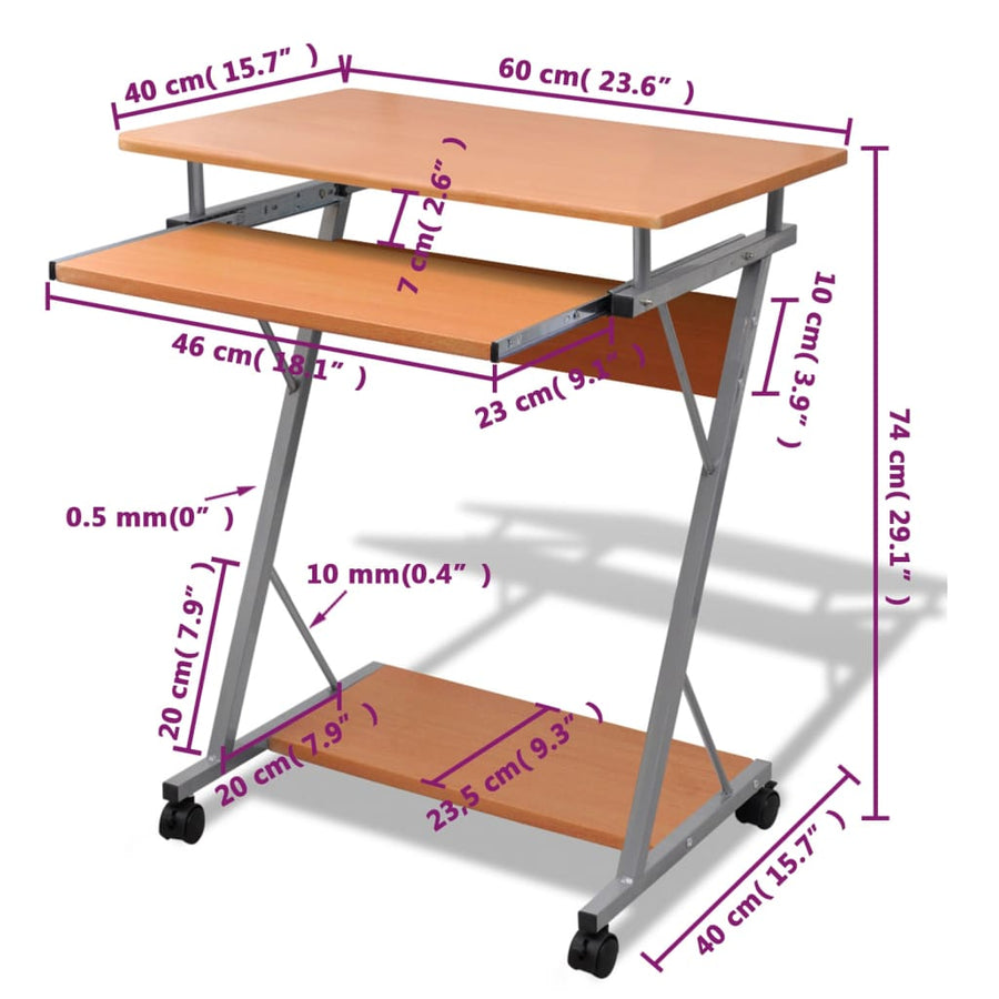 Studenten Computerbureau 60 X 40 X 74 Cm () Bruin
