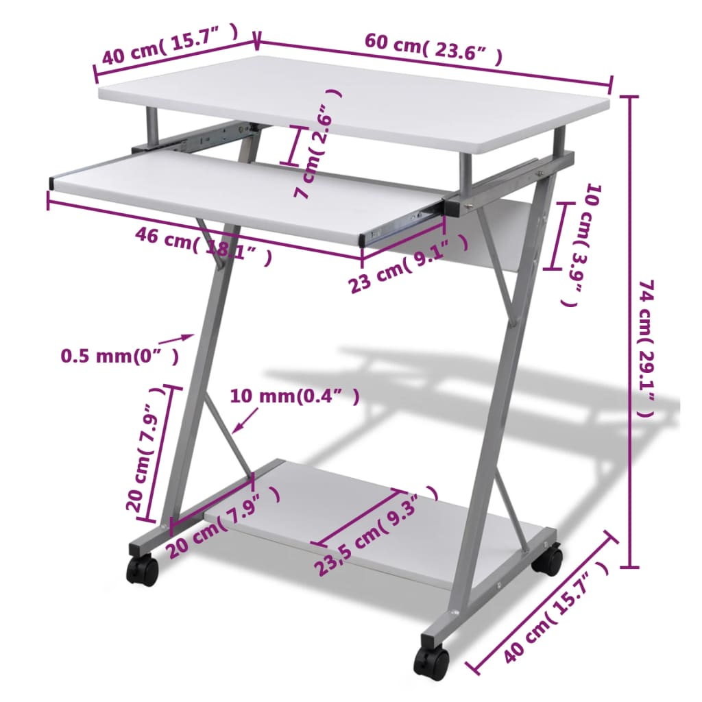 Studenten Computerbureau 60 X 40 X 74 Cm () Wit