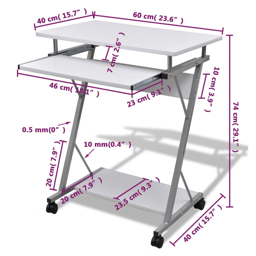 Studenten Computerbureau 60 X 40 X 74 Cm () Wit