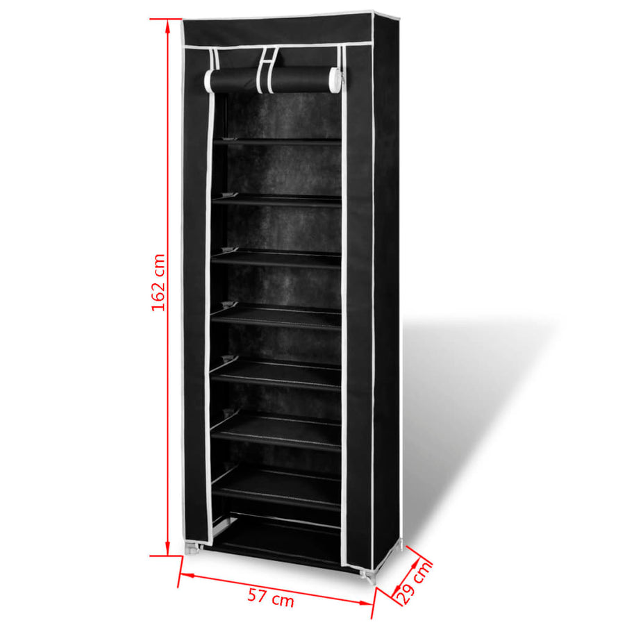 Schoenenkast Met Hoes 57X29X162 Stof Zwart