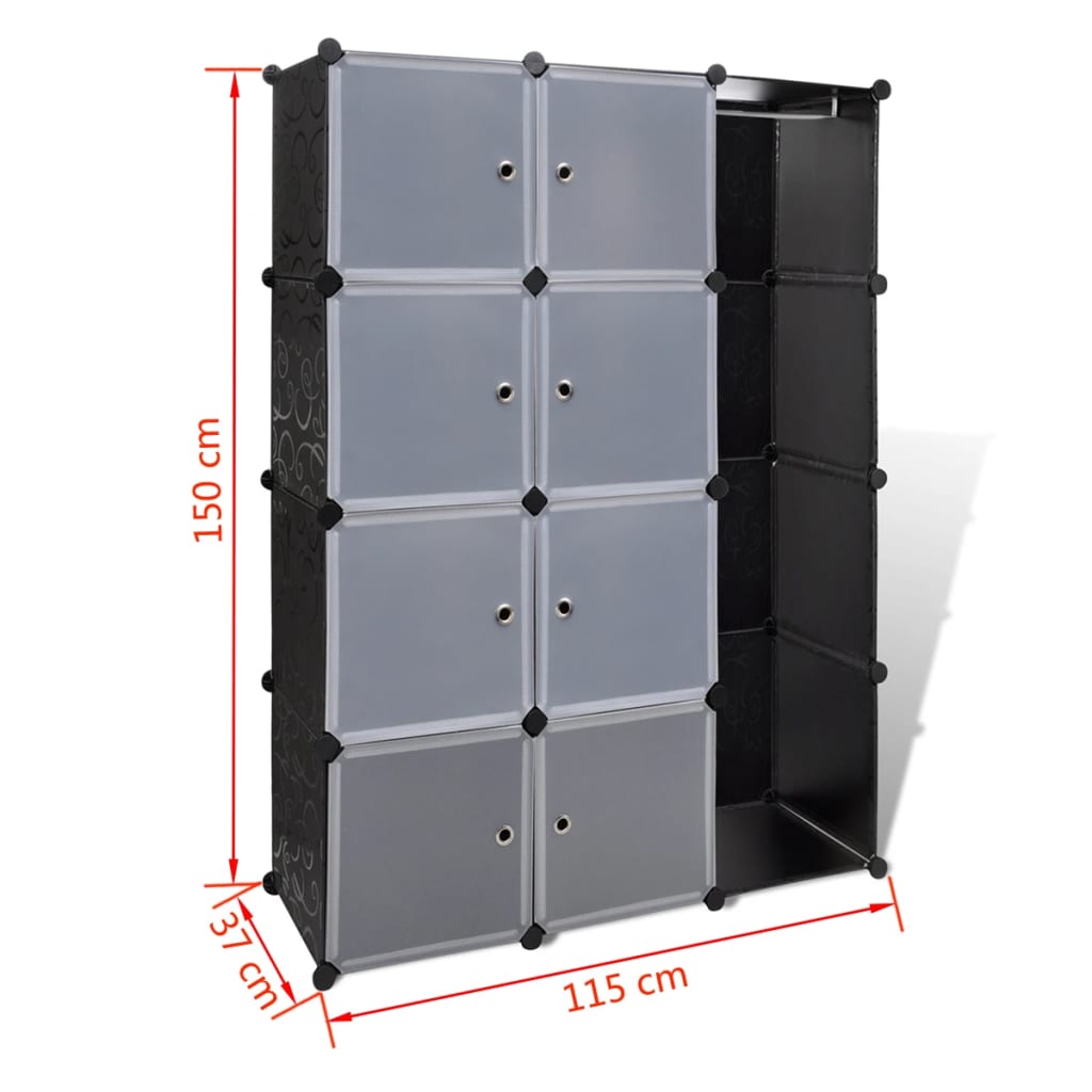Kast Met 9 Vakken Modulair 37X5X50 Cm 9 compartimenten Zwart en wit