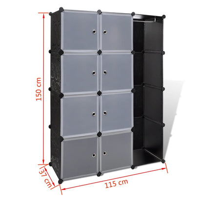 Kast Met 9 Vakken Modulair 37X5X50 Cm 9 compartimenten Zwart en wit