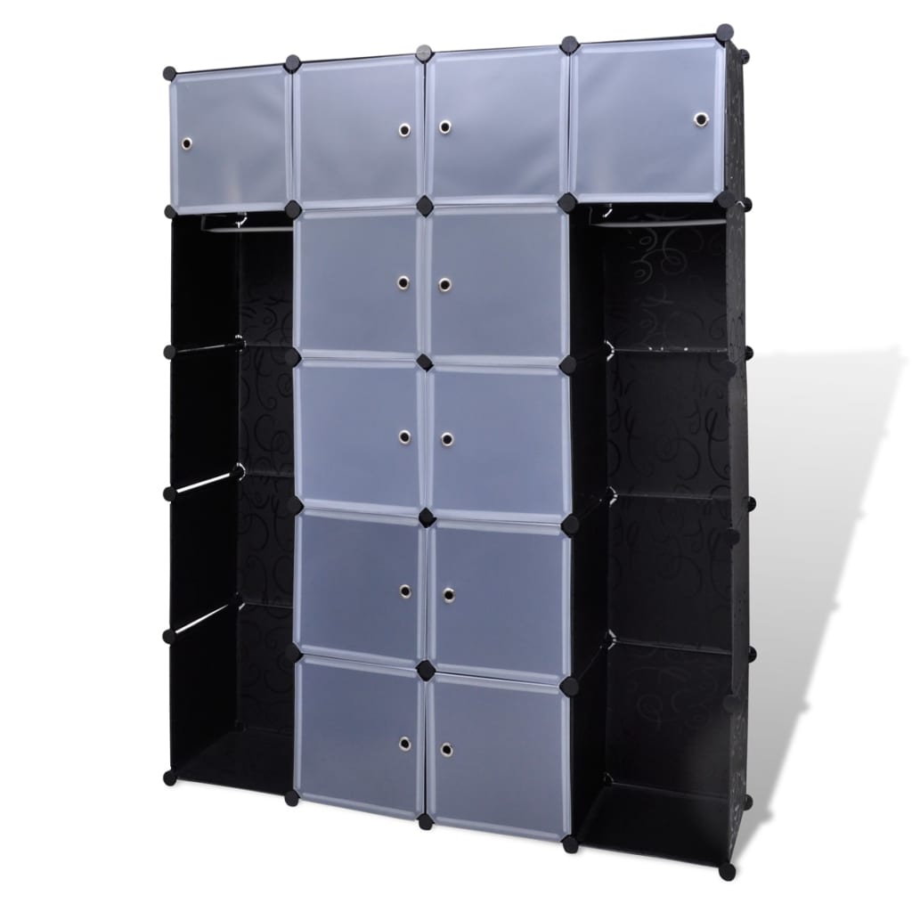 Kast Modulair Met 4 Vakken 37X46X80,5 Cm 14 compartimenten Zwart en wit
