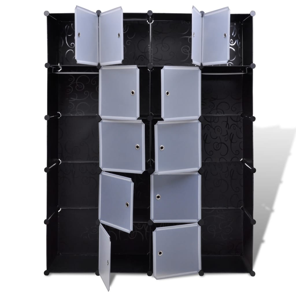 Kast Modulair Met 4 Vakken 37X46X80,5 Cm 14 compartimenten Zwart en wit