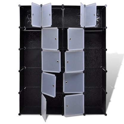 Kast Modulair Met 4 Vakken 37X46X80,5 Cm 14 compartimenten Zwart en wit