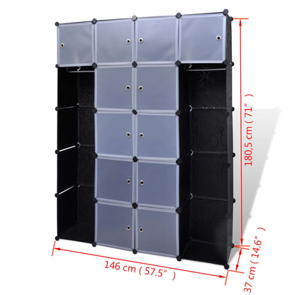 Kast Modulair Met 4 Vakken 37X46X80,5 Cm 14 compartimenten Zwart en wit