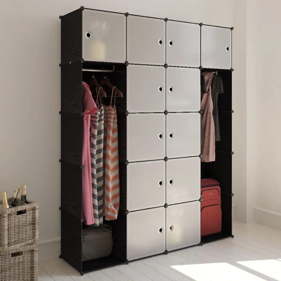 Kast Modulair Met 4 Vakken 37X46X80,5 Cm 14 compartimenten Zwart en wit