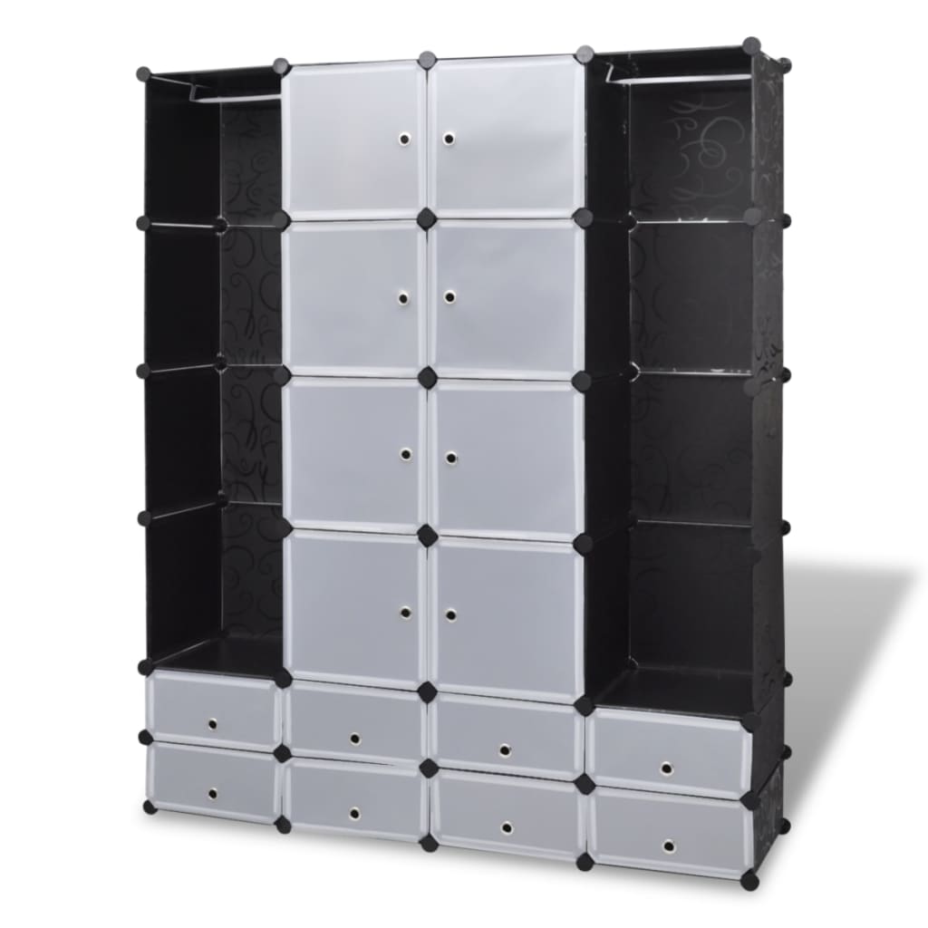 Kast Modulair Met 8 Vakken 37X46X80,5 Cm 18 compartimenten Zwart en wit