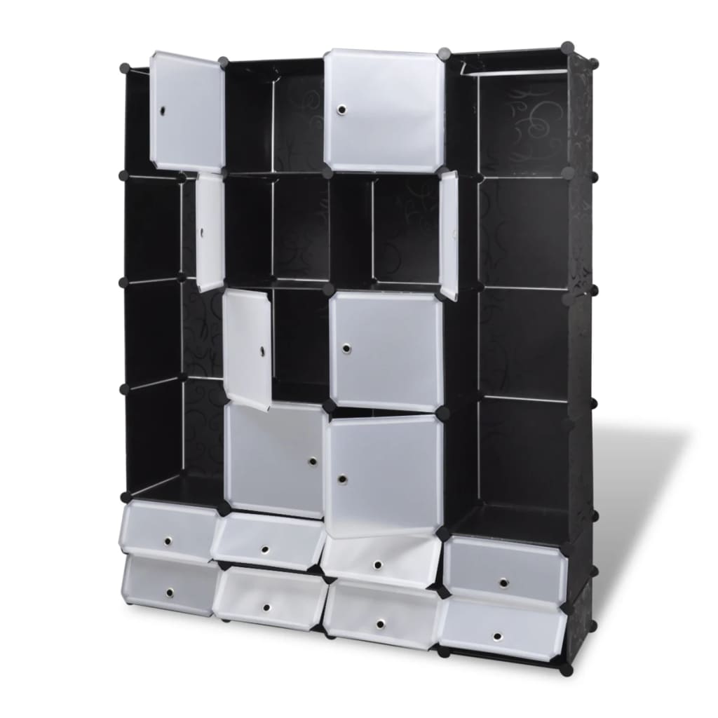 Kast Modulair Met 8 Vakken 37X46X80,5 Cm 18 compartimenten Zwart en wit