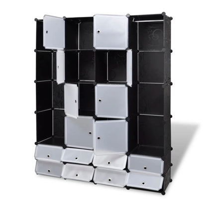 Kast Modulair Met 8 Vakken 37X46X80,5 Cm 18 compartimenten Zwart en wit