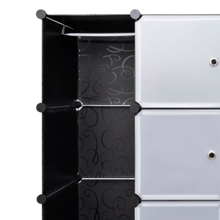 Kast Modulair Met 8 Vakken 37X46X80,5 Cm 18 compartimenten Zwart en wit