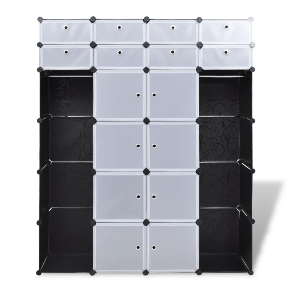Kast Modulair Met 8 Vakken 37X46X80,5 Cm 18 compartimenten Zwart en wit