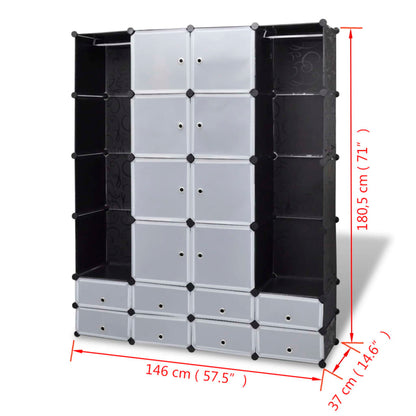 Kast Modulair Met 8 Vakken 37X46X80,5 Cm 18 compartimenten Zwart en wit