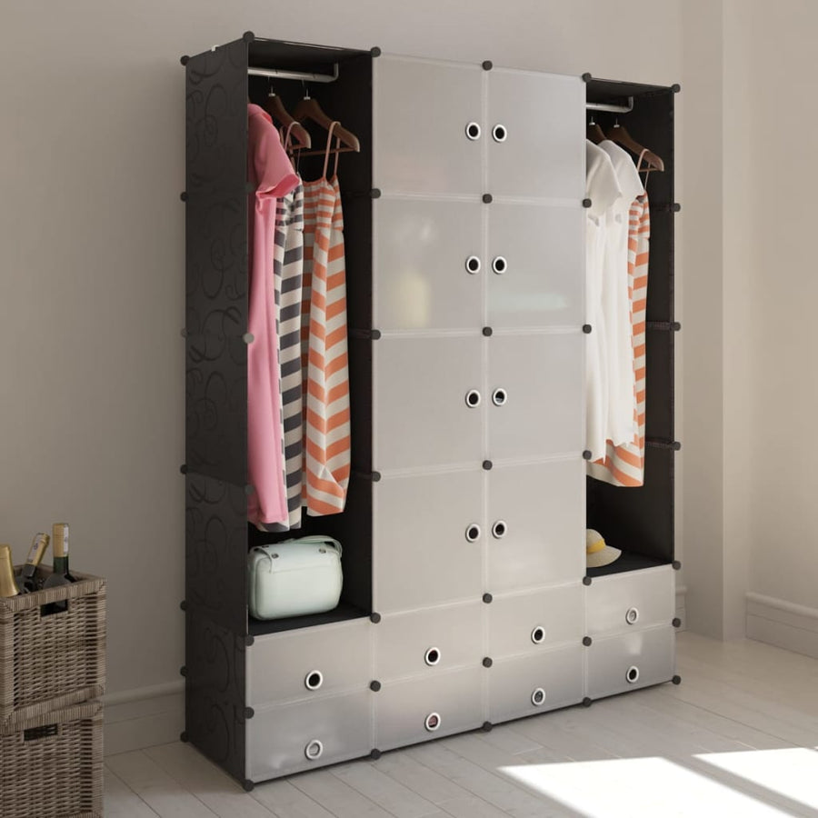 Kast Modulair Met 8 Vakken 37X46X80,5 Cm 18 compartimenten Zwart en wit