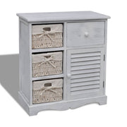 Opbergkast 60x30x63 cm paulowniahout wit met 3 weefmanden