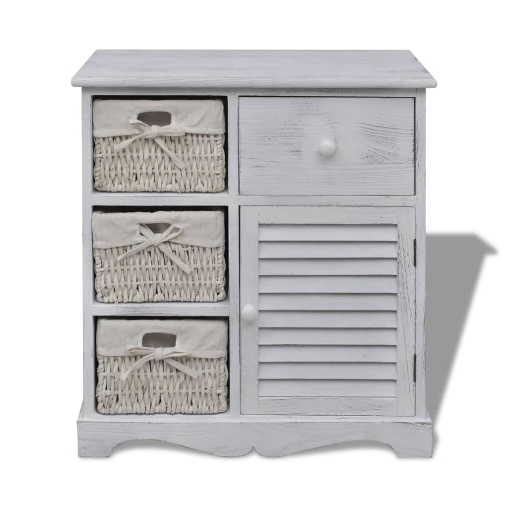 Kast Met Links 3 Weefmanden Hout 60 x 30 x 63 cm Wit