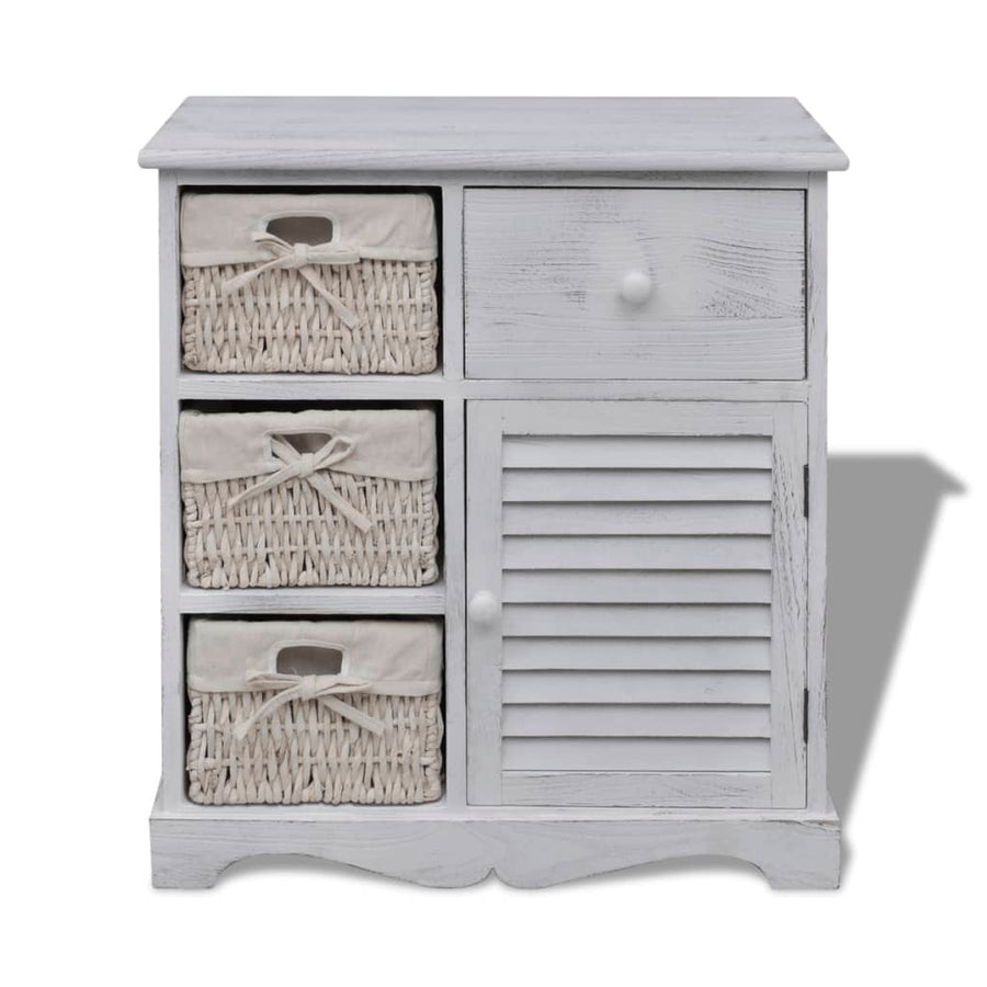 Kast Met Links 3 Weefmanden Hout 60 x 30 x 63 cm Wit