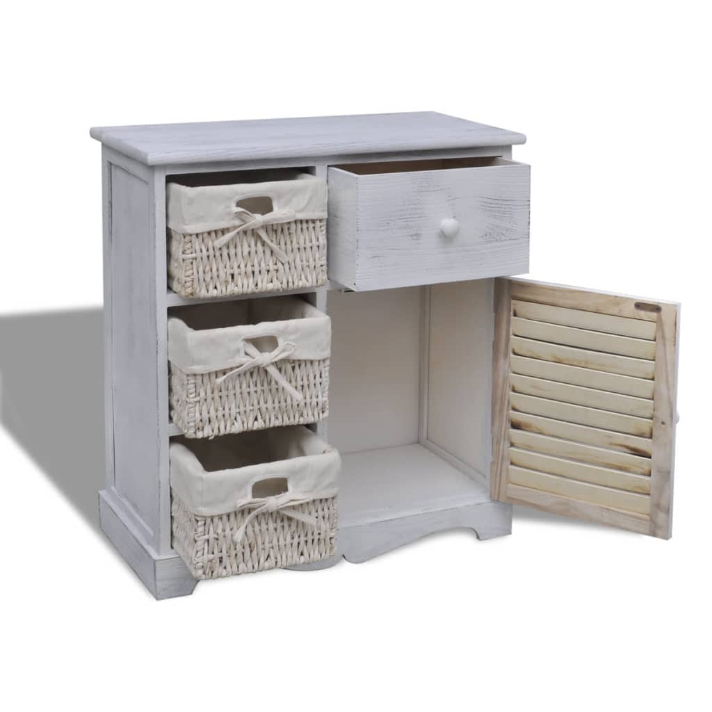 Kast Met Links 3 Weefmanden Hout 60 x 30 x 63 cm Wit