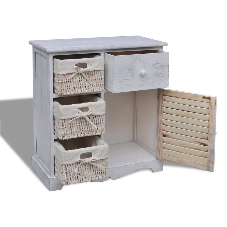 Kast Met Links 3 Weefmanden Hout 60 x 30 x 63 cm Wit