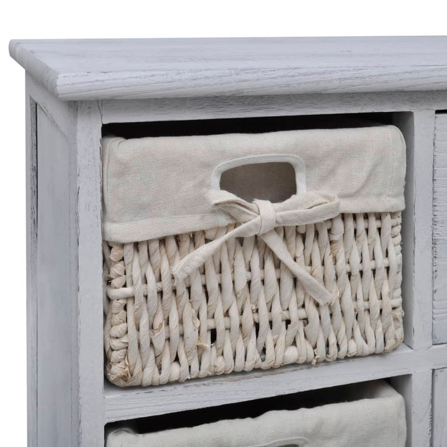 Kast Met Links 3 Weefmanden Hout 60 x 30 x 63 cm Wit