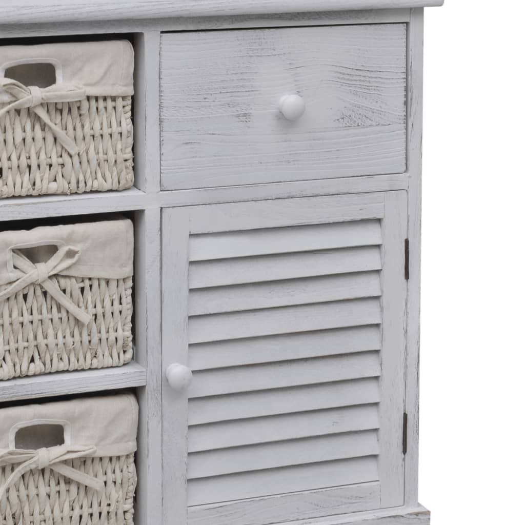 Kast Met Links 3 Weefmanden Hout 60 x 30 x 63 cm Wit