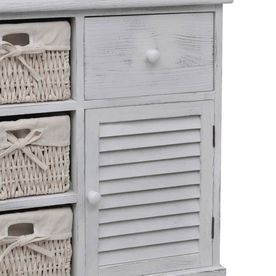 Kast Met Links 3 Weefmanden Hout 60 x 30 x 63 cm Wit