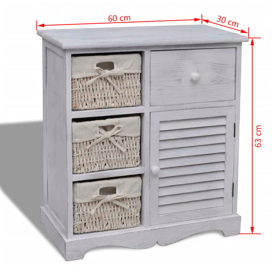 Kast Met Links 3 Weefmanden Hout 60 x 30 x 63 cm Wit